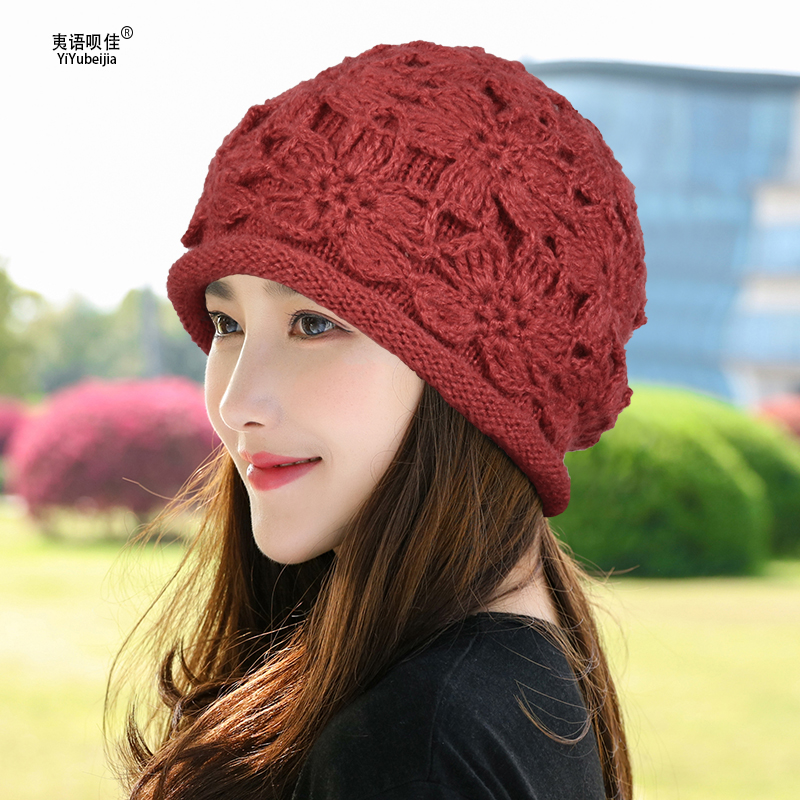 秋冬季优雅时尚洋气手工钩花帽子