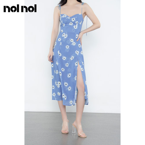 nolnol法式修身吊带碎花连衣裙