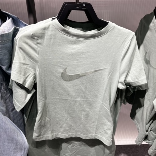 NIKE耐克女装T恤短T绿色夏季新款露腰运动休闲短袖T恤IO1517-006