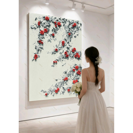 现代简约法式奶油玫瑰花油画手绘抽象花卉客厅玄关卧室装饰画挂画