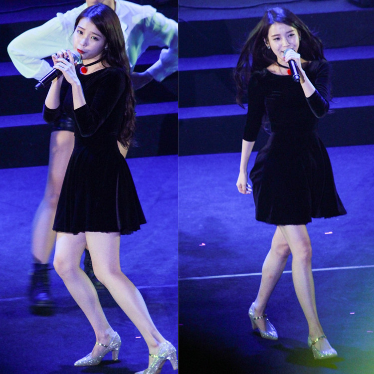 2020秋冬新款 IU李智恩同款天鹅绒 丝绒连衣裙小黑裙复古修身显瘦