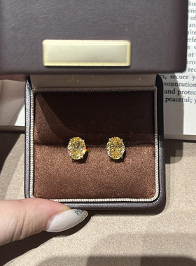 轻奢高级感复古椭圆四爪黄钻鸽子蛋耳钉日常百搭显白精致气质耳饰