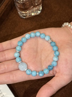 法式轻奢复古高级感海纹石手链小众云雾串珠手串优雅百搭叠戴手饰