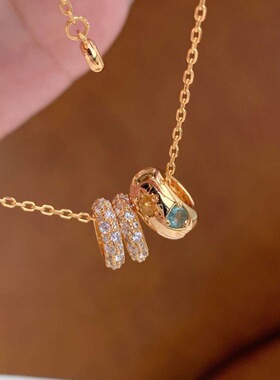 轻奢时尚复古满钻彩虹石路路通项链气质华丽感满钻百搭精致锁骨链