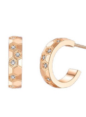 法式轻奢复古镶钻蜂巢耳钉时尚气质百搭简约C型精致高级感耳饰品