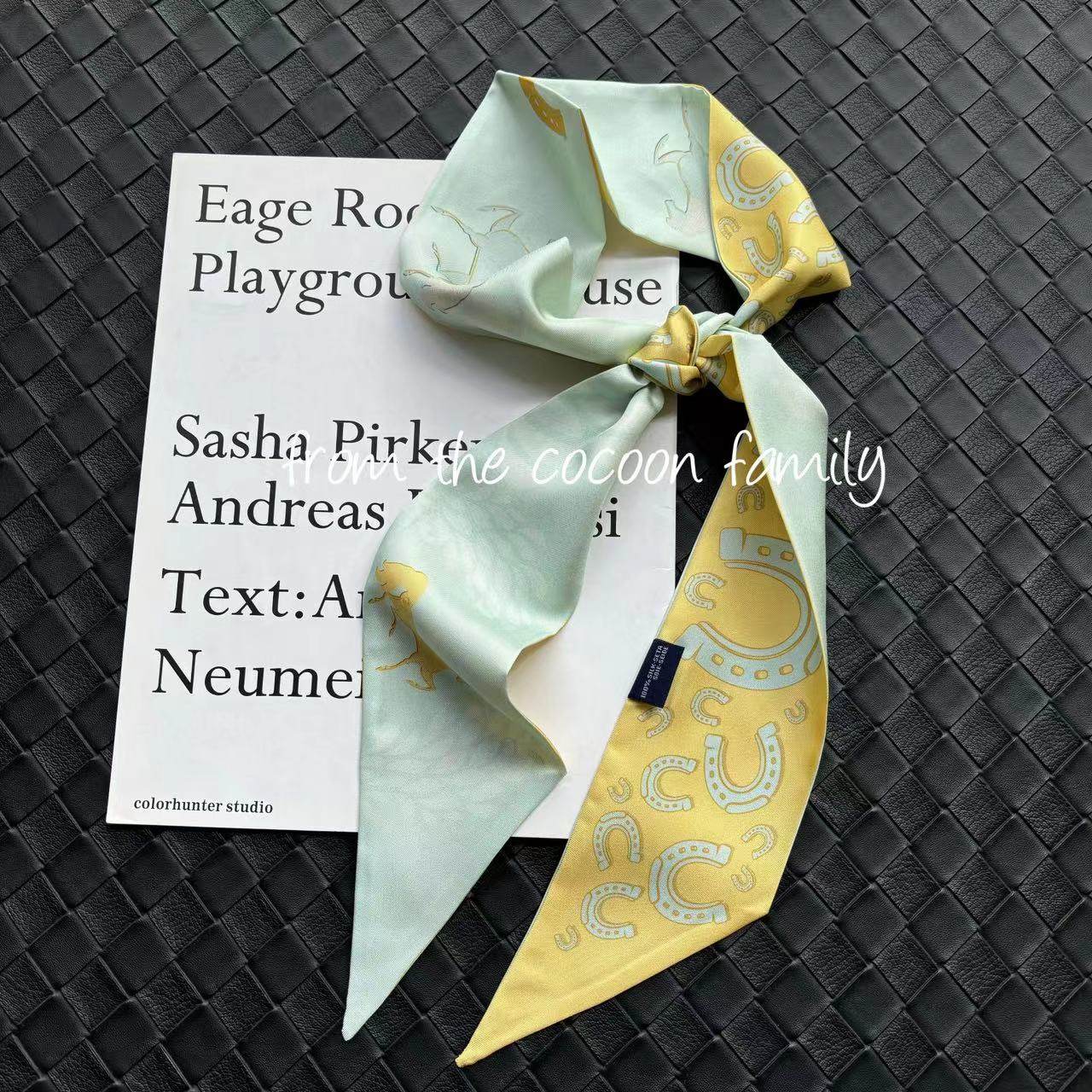 外单Ｕ型马蹄桑蚕丝巾小领巾绑包手柄手腕围巾发带斜纹飘带女春秋