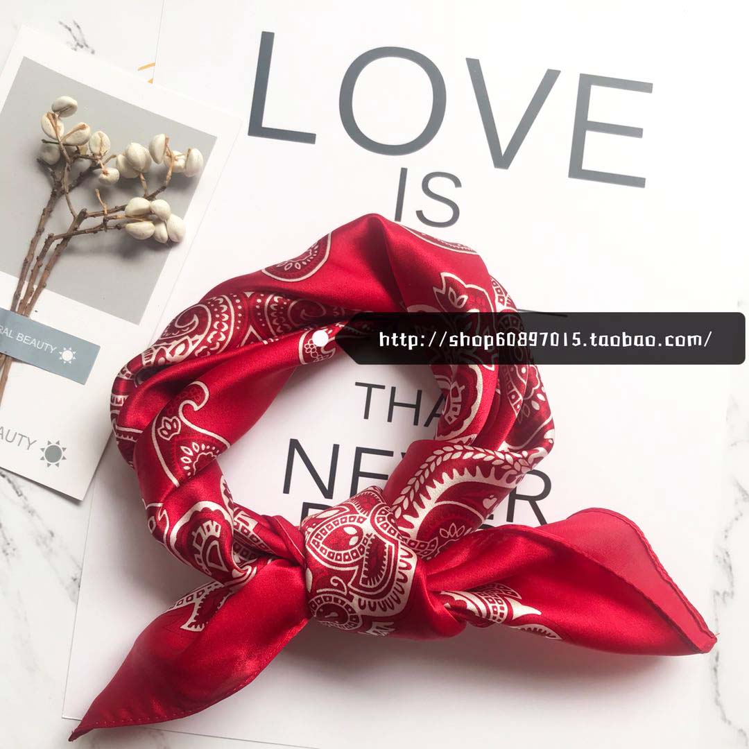 欧美范红色腰果桑蚕丝巾桑蚕丝光泽缎面小方巾装饰亲肤领巾女春秋