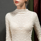 内搭洋气性感欧洲站小衫 2026春季 春季 女半高领修身 泡泡蕾丝打底衫
