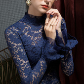 女网纱洋气欧货春秋内搭性感镂空小衫 高领蕾丝打底衫 新款 2026春季