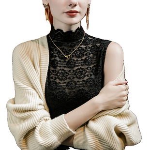 立领提花蕾丝打底衫女无袖2026秋季新款韩式洋气修身镂空女装背心