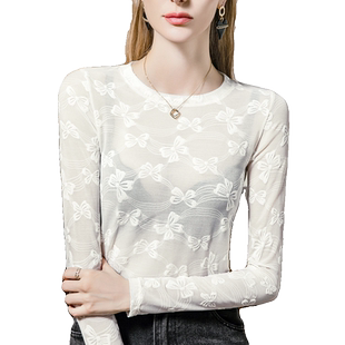 提花蕾丝打底衫女修身2026秋季新款女装时髦内搭小衫长袖性感上衣