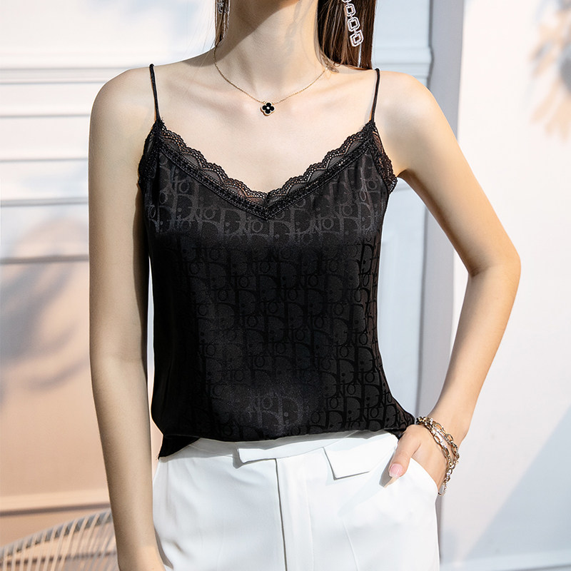 2025秋季新款字母提花宽松吊带女蕾丝拼接内搭背心性感外穿小吊带,女装/女士精品,背心吊带,淘宝优惠券,粉丝福利购,淘宝优惠卷