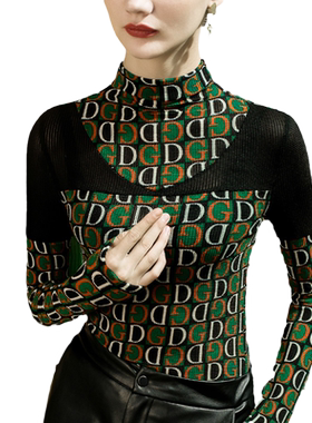半高领蕾丝打底衫女洋气