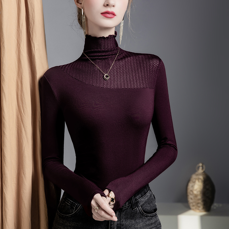 新款蕾丝拼接修身内搭打底衫