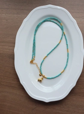 复古新中式马年 本命年沙金小马吊坠原矿松石绿长款项链