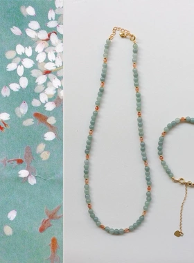 原创设计翡翠圆珠太阳石切面串珠项链手串