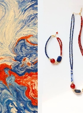 小众轻奢敦煌天然石天然串珠项链女锁骨链双层夸张御姐ins风