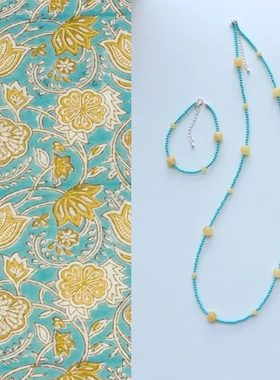 夏日小清新配色绿松石毛衣链60cm天然石串珠链细手链锁骨链