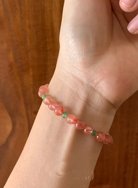 原创冰飘南红新中式文艺天然冰飘南红玛瑙手链串珠手链