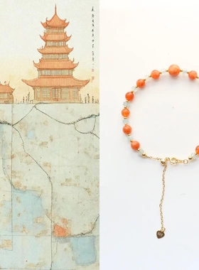 橙色玉髓糖果色手串 可爱甜属火手链橘子汽水细款手串抽拉手串