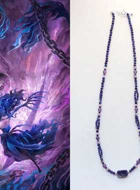 哪吒海报敖润蓝紫色颈链梦幻海洋天然石蓝纹石紫水晶串珠项链