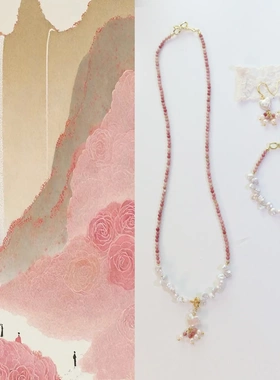 原创天然红纹石串珠链新中式天然淡水珍珠女小众轻奢颈链锁骨链