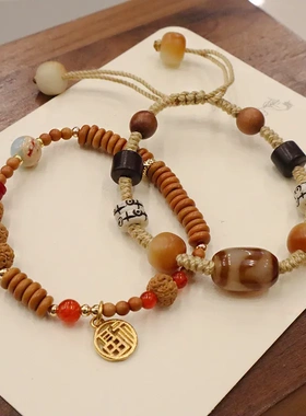 天然橄榄手链寿山石天珠玛瑙路路通菩提手串男女文玩饰品