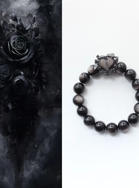 【暗夜玫瑰】高品质黑曜石桃心墨盒手串五行缺水适合佩戴