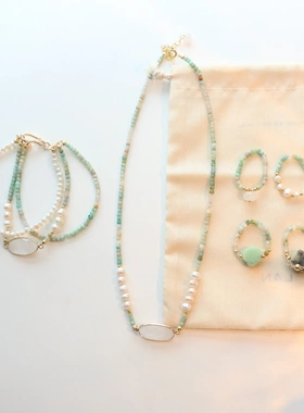 原创设计渐变绿色天河石手链高品质淡水珍珠项链锁骨链戒指合集