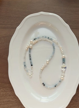 纯欲冷淡风天然海蓝宝淡水珍珠项链极简风格日常通勤百搭锁骨链