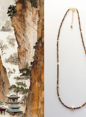 极细夏季新品圆珠虎眼石项链拼接天然星辰大海锁骨链原创串珠饰品