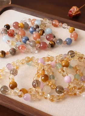 新品爆款天然黄塔晶手链串珠项链多宝水晶红胶花手串手饰