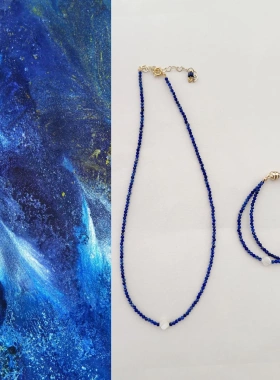 青金石创意手链天然石串珠项链手作2mm细链宝蓝色颈链锁骨链