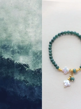 四叶草珍珠翡翠手链 异形珍珠简约复古轻奢珍珠手串原创设计