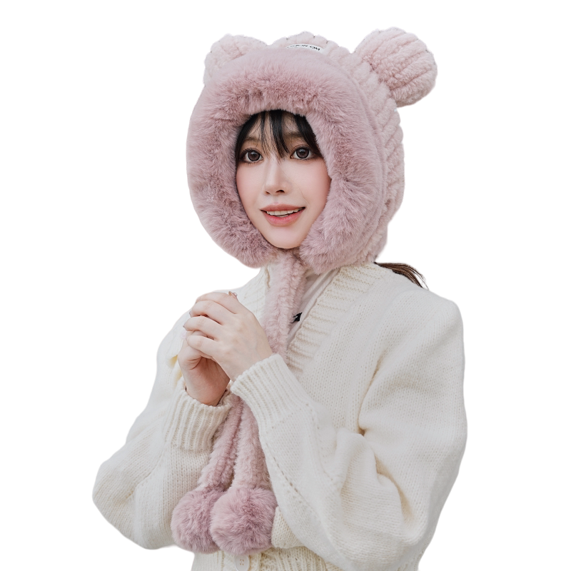 套头帽户外可爱女冬季毛球球帽子