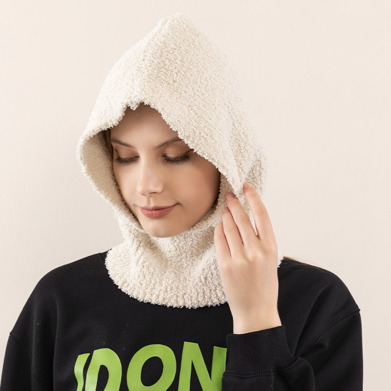 羊毛帽子围巾一体女秋冬季脖套加厚保暖护耳针织毛线连帽毛绒围脖