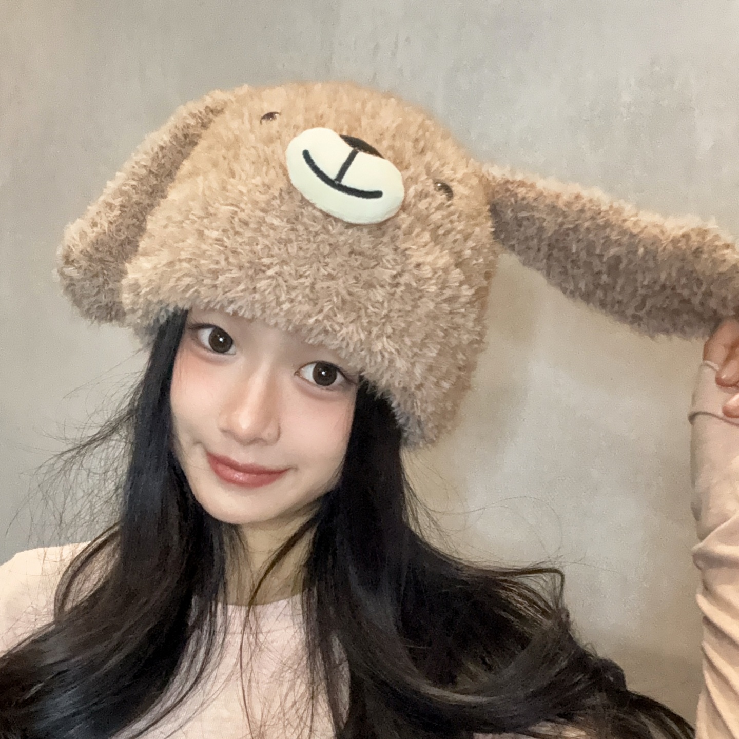 可爱长耳朵毛绒小狗针织帽
