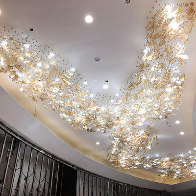 制作酒店大堂灯别墅客厅吊灯异形沙盘灯枫叶玻璃小鸟装饰商场灯具