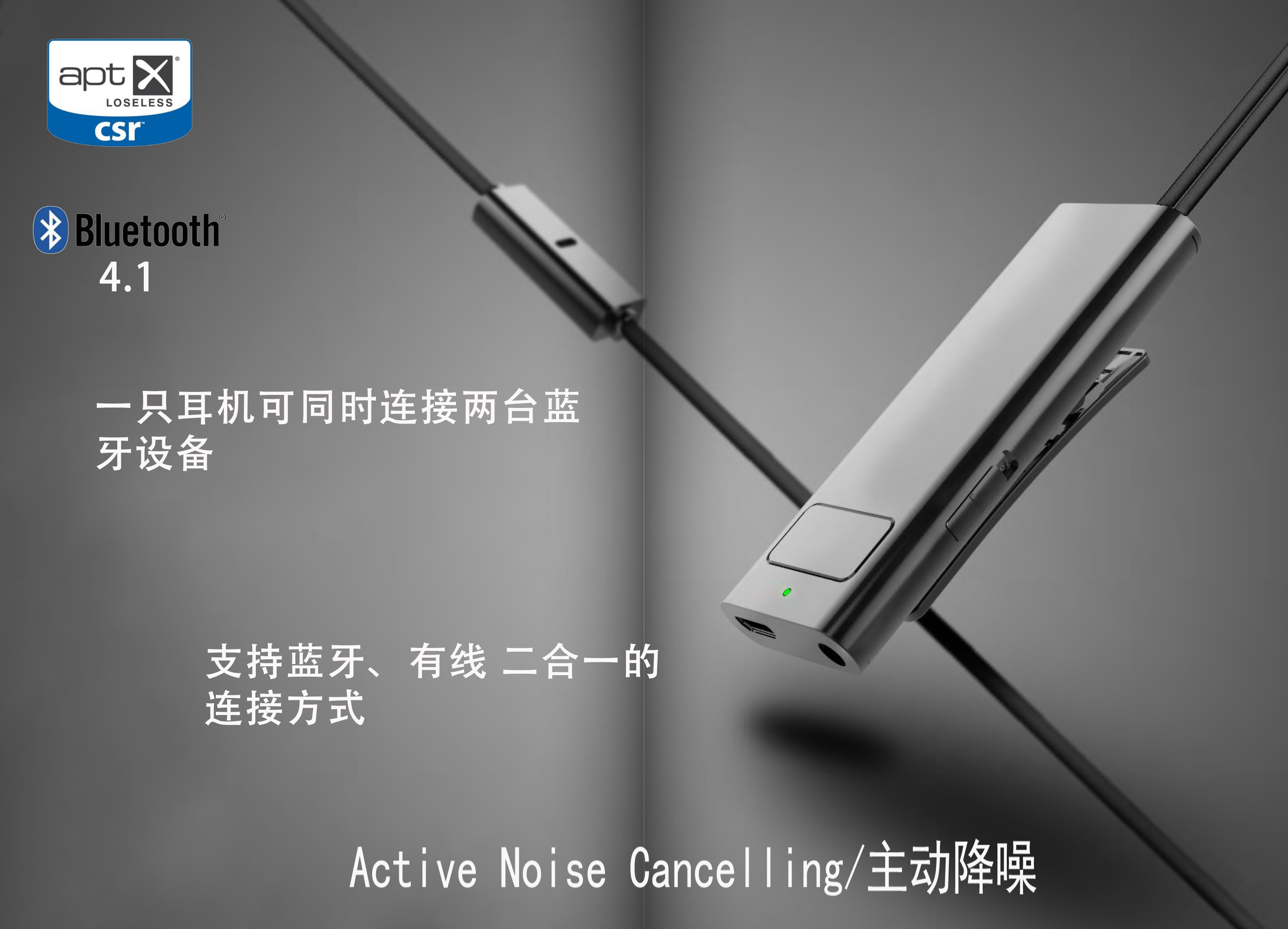 ANC主动降噪蓝牙耳机CSR8645 APTX解码有线无线二合一GEG-H5系列