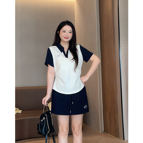 气质百搭Polo上衣半裙显瘦套装
