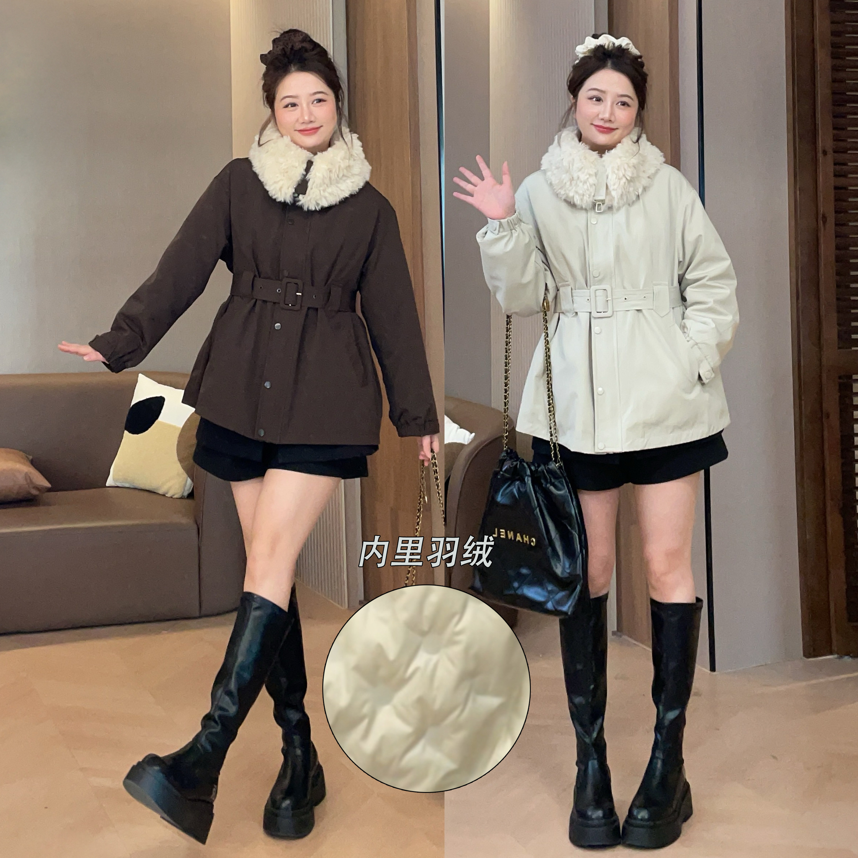 时尚韩版保暖羔毛派克羽绒服外套