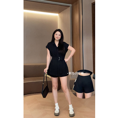 气质POLO收腰衬衫裙短裤显瘦套装