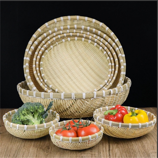 竹编馒头筐竹编制品馒头馍筐农家用沥水篮手工编织圆形农用手工艺