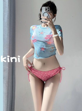 鲨鱼小姐芭比粉bikini三件套性感辣妹沙滩泳池度假泳衣比基尼