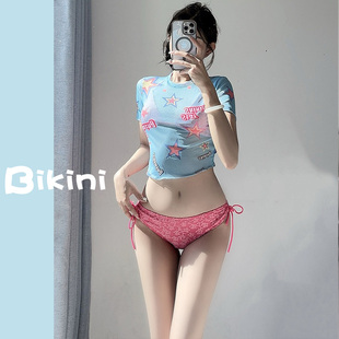 鲨鱼小姐芭比粉bikini三件套性感辣妹沙滩泳池度假泳衣比基尼