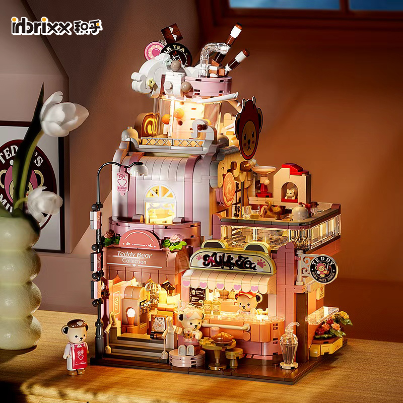 inbrixx积乎泰迪元气奶茶店积木