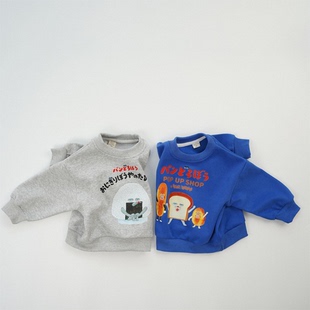 日式卡通卫衣纯棉秋冬季新款面包小偷印花纯棉男女宝宝秋天上衣