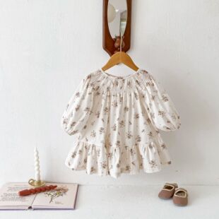 女童连衣裙秋装薄款夏季女宝宝田园风碎花裙子洋气外出长袖公主裙