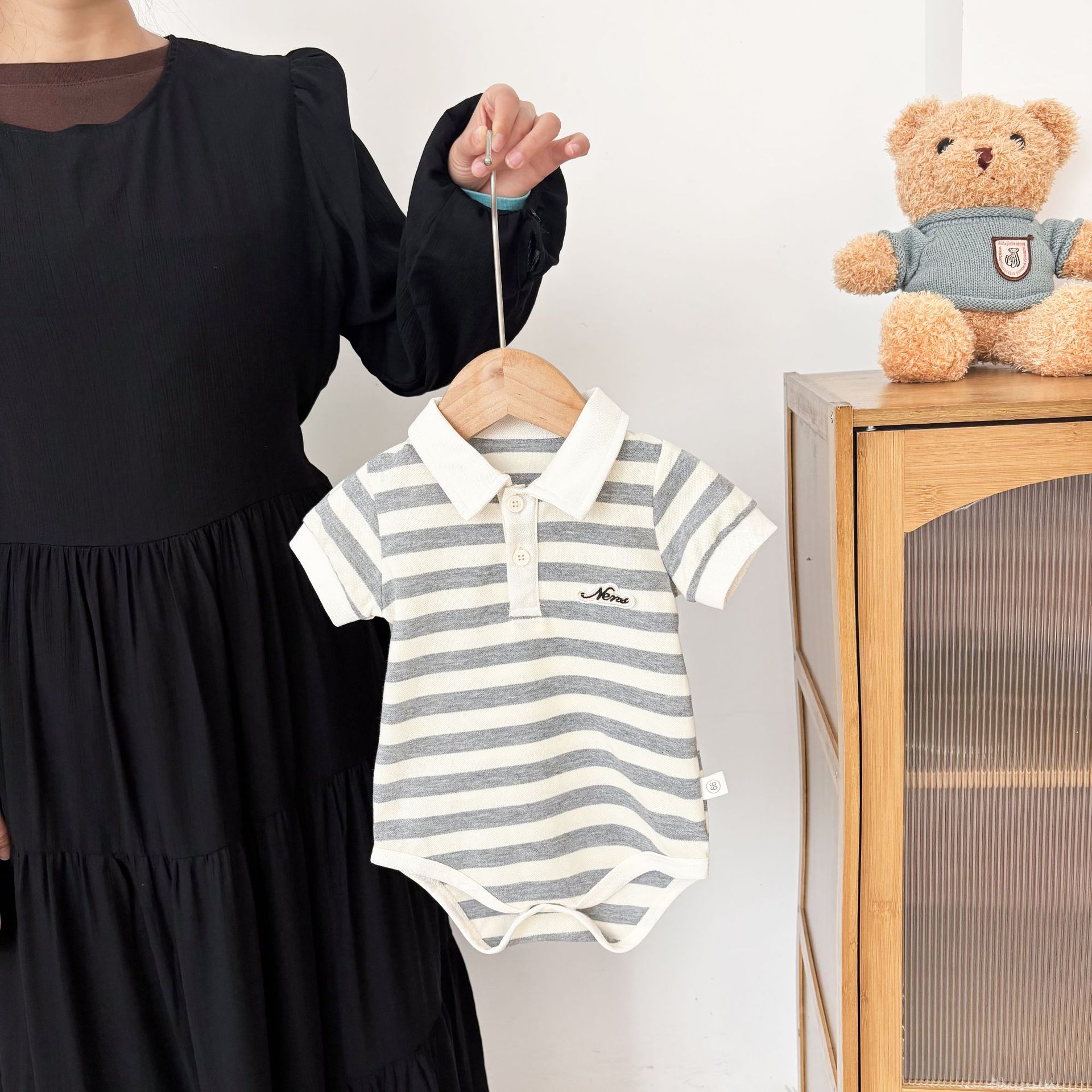 ins男婴儿包屁衣夏款宝宝lopo领哈衣可爱爬服洋气短袖爬爬服衣服