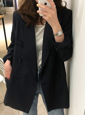 有垂感不易皱西装外套黑色韩版